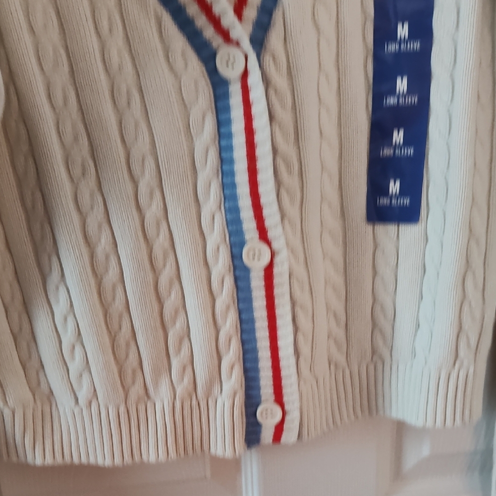 Prince White Cardigan with Blue and Red Trim - Picture 3 of 4
